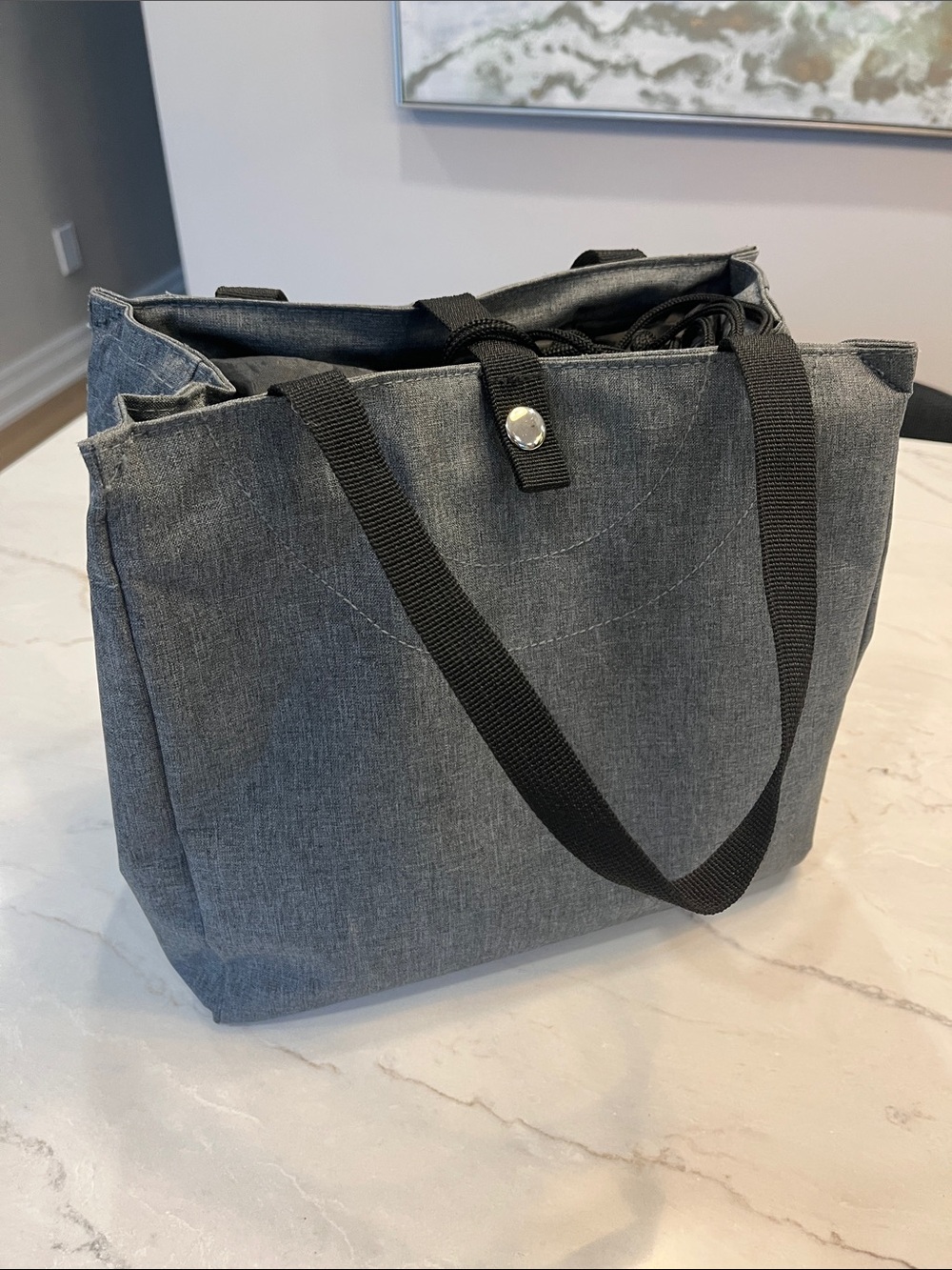 Everyday Gray Canvas Insulated Lunch Tote with Black Straps